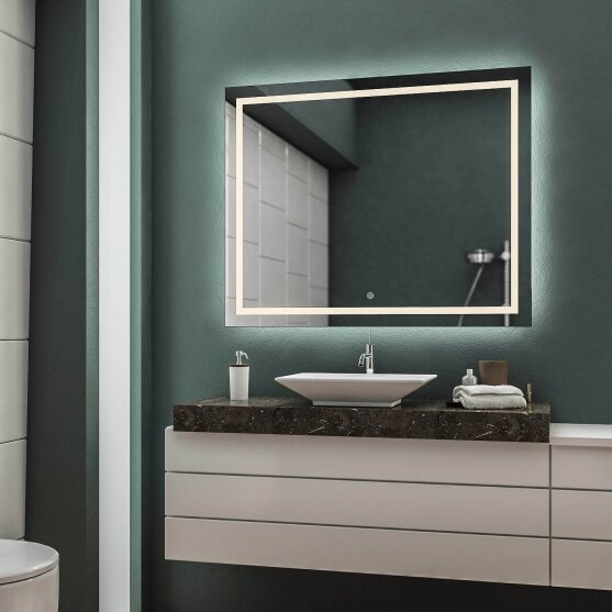 Badezimmerspiegel inkl. Touch Schalter/Dimmer 60 cm Breit x 80 cm Hoch Allegro LED Badspiegel  Licht umlaufend von  Concept2u®