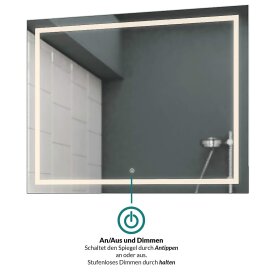 60 cm Breit x 80 cm Hoch Badezimmerspiegel inkl. Touch Schalter/Dimmer Allegro LED Badspiegel  Licht umlaufend von  Concept2u®