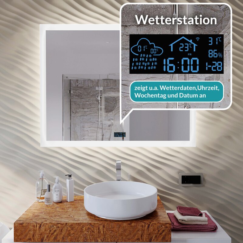 SENSOR SCHALTER und Wetterstation S3Nach MaßOsaka K10 Badspiegel mit LED