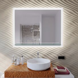 Badezimmerspiegel Naomi IV mit Spiegelablage aus Klarglas