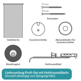 ProfiSet Spiegelbefestigung / verdeckte Bohrmontage inkl. spezial Hohlraumdübel
